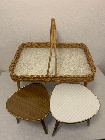 Unknown - Table - Placage - Ensemble de tabourets à fleurs