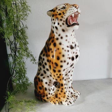 Beeld, Luipaard, Gesigneerd, Italiaans Keramiek - 60 cm -, Nieuw