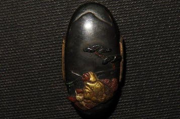 Katana - Shakudo - C6-282 Human Fuchi & Kashira - Japon -, Antiquités & Art