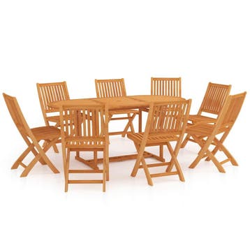 vidaXL 9-delige Tuinset massief teakhout, Verzenden, Nieuw, Tuinset