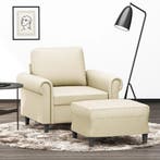 vidaXL Fauteuil met voetenbank 60 cm kunstleer crèmekleurig, Verzenden, Nieuw