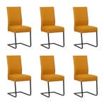 Set van 6 Leren eetkamerstoelen Remix - Toledo Leem, Ophalen of Verzenden, Nieuw, Leer, Eén