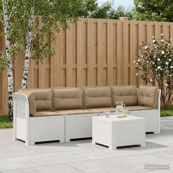 vidaXL 4-Zits Tuin Sofa met Kussens Rieten Look PP Wit, Verzenden, Nieuw