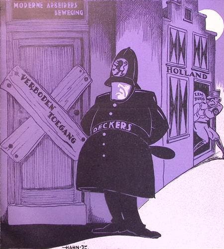 Spotprent Deckers laat fascistische bewegingen toe in Lim..., Antiquités & Art, Art | Lithographies & Sérigraphies, Envoi