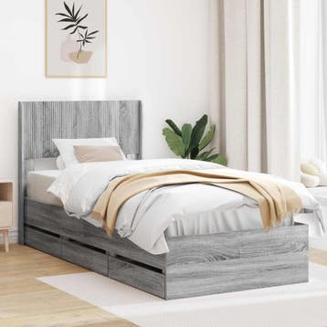 vidaXL Bedframe met opbergruimte en hoofdbord met lade Grijs, Huis en Inrichting, Verzenden, Nieuw