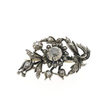 Zilveren Art-Nouveau broche gezet met roos geslepen diama..., Handtassen en Accessoires, Broches, Gebruikt, Ophalen of Verzenden