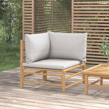 vidaXL Tuinhoekbank met lichtgrijze kussens bamboe, Tuin en Terras, Tuinsets en Loungesets, Verzenden, Nieuw