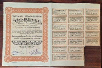 Nederland. 20 Gulden - 1923 Cultuur Maatschappij Rodiali -