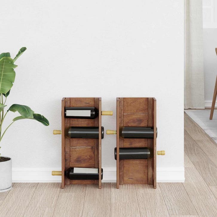 vidaXL Rek Bruin 24 x 13 x 54 cm Massief Mahoniehout, Maison & Meubles, Accessoires pour la Maison | Porte-bouteilles, Envoi