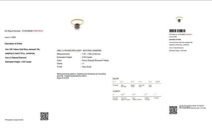 Zonder minimumprijs - Ring - 18 karaat Geel goud - 2.04ct., Bijoux, Sacs & Beauté, Bagues