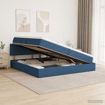 vidaXL LED opbergbed met matras Blauw 200 x 200 cm Stof, Verzenden