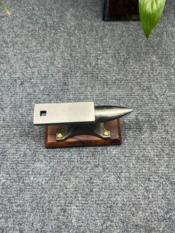 Mini Cast Steel Blacksmith Anvil with Solid Wood Base -