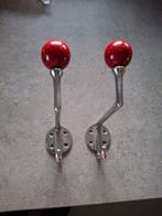 Set kapstokhaken - Metaal/Hout - Zes vintage kapstok haken