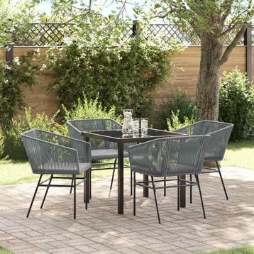 vidaXL Tuin Eettafel Set met kussen 5 pcs Grijs Gepoedercoat, Verzenden, Nieuw