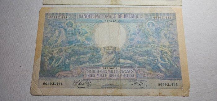België. - 2 x 10.000 Francs 1938–1943 - Pick 105 (Zonder, Timbres & Monnaies, Billets de banque | Europe | Billets non-euro
