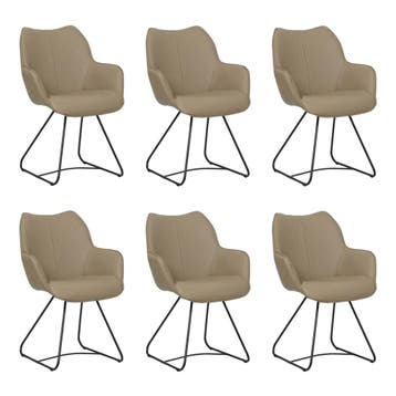 Set van 6 Leren eetkamerstoelen Magic - Hermes Mocca, Ophalen of Verzenden