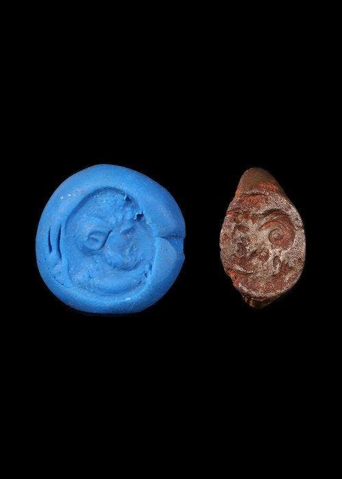 Oud-Romeins IJzer Ring met Zeus Ammon (Zonder minimumprijs), Antiek en Kunst, Antiek | Overige Antiek