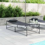 vidaXL Tuinzonnebed met kussen 2 pcs Zwart Gepoedercoat, Tuin en Terras, Verzenden, Nieuw