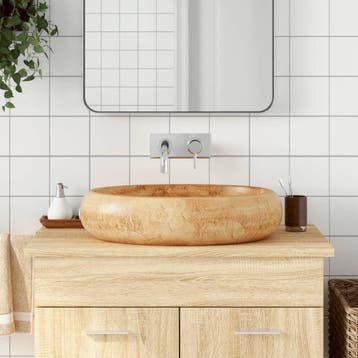 vidaXL Opzetwasbak ovaal 59x40x15 cm keramiek bruin, Verzenden, Nieuw