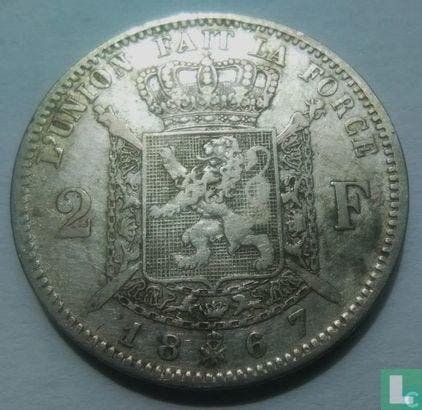 België 2 francs 1867 (met kruis op kroon), Postzegels en Munten, Munten | België, Losse munt, Goud, Zilver, Verzenden