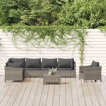 vidaXL 8-delige Loungeset met kussens poly rattan grijs, Jardin & Terrasse, Verzenden, Loungeset