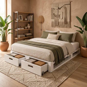 Infanskids Palletbed 2-persoonsbed Wit 180x200 cm met Opberg, Huis en Inrichting, Nieuw