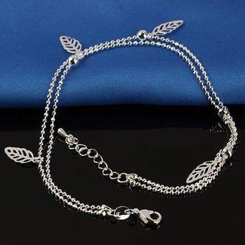 Fako Bijoux - Enkelbandje Verzilverd - Blaadjes - 22cm -, Handtassen en Accessoires, Enkelbandjes en Enkelkettinkjes, Verzenden