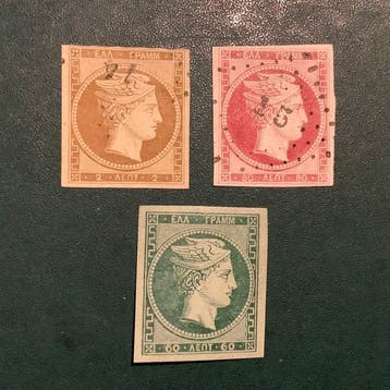 Griekenland 1861/1876 - Drie betere Hermes zegels - gekeurd