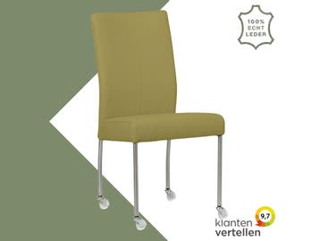 Leren eetkamerstoel Comfort met wieltjes - Toledo Mustard, Huis en Inrichting, Overige kleuren, Nieuw, Leer, Ophalen of Verzenden