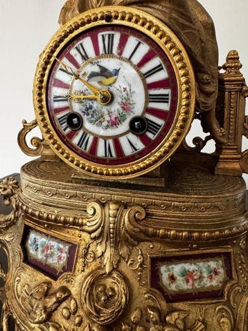 Horloge et parure de cheminée (3) Louis XV Régule, Laiton,, Antiquités & Art