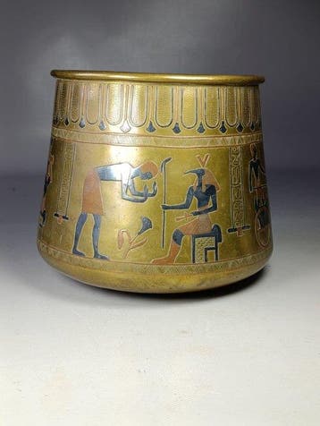 Wasbak - Messing, incrustaties van roodkoper, zilver en
