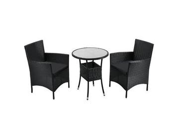 Veiling - Balkonset polyrotan - Bayamo - 3 delig -Zwart, Tuin en Terras, Tuinsets en Loungesets, Nieuw