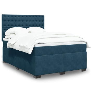 vidaXL Boxspring met matras fluweel blauw 140x200 cm, Verzenden