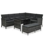 vidaXL 3-delige Loungeset met kussens poly rattan grijs, Verzenden, Loungeset