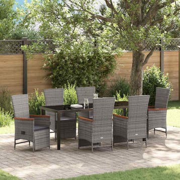 vidaXL Tuin Eettafel Set 7 st Grijs poly rattan, Verzenden, Nieuw