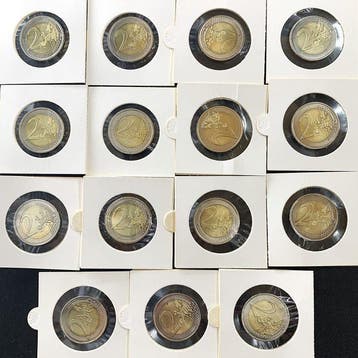 Monaco, Saint-Marin. 2 Euro 2007/2023 (15 coins) (Sans prix