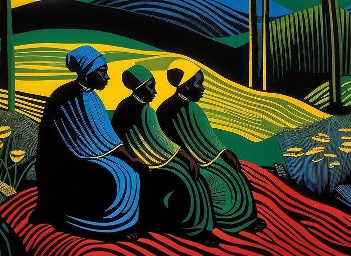 Alonso - Les Trois Iyalochas | Linogravure numérique XL, Antiquités & Art, Art | Objets design