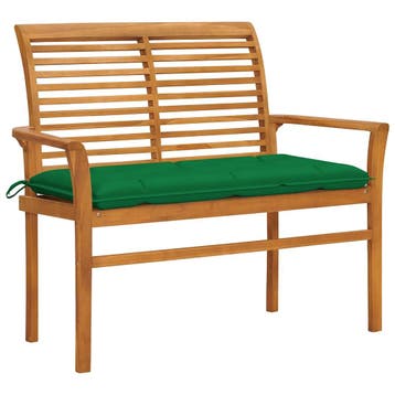 vidaXL Tuinbank met groen kussen 112 cm massief teakhout, Verzenden, Nieuw