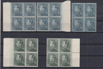 België 1936 - Poortman - diverse nuances in blok van 4