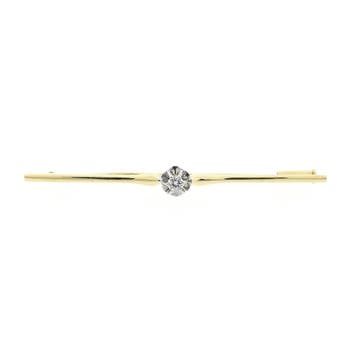 Gouden broche met diamant; 0,09 ct., Handtassen en Accessoires, Broches, Gebruikt, Ophalen of Verzenden, Met edelsteen, Goud