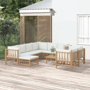 vidaXL 10-delige Loungeset met kussens bamboe crèmewit, Verzenden, Loungeset