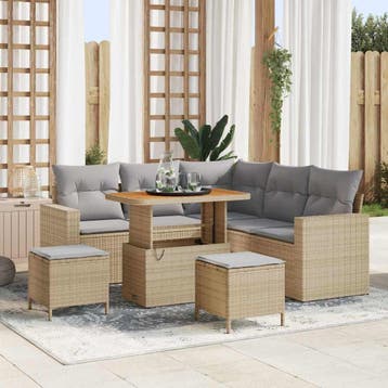 vidaXL Tuinbank Set 8 pcs Beige poly rattan, Verzenden, Nieuw