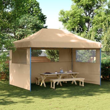 vidaXL Partytent inklapbaar pop-up met 3 zijwanden beige, Verzenden, Nieuw