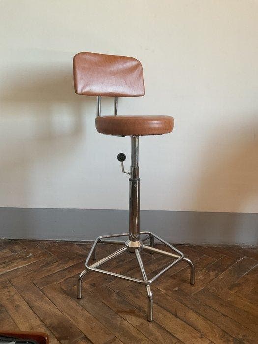 Kruk - Staal, Synthetisch leder, Antiek en Kunst, Kunst | Designobjecten