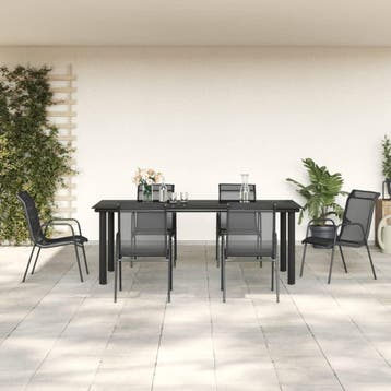 vidaXL 7-delige Tuinset textileen en staal zwart, Verzenden, Nieuw, Tuinset