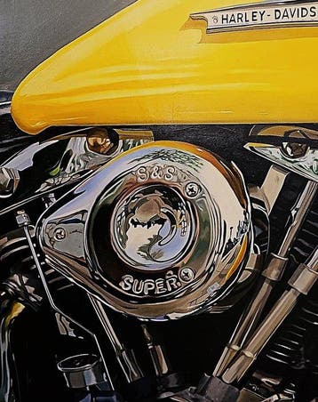 Tjalf Sparnaay (1954) - Harley Davidson yellow FLH Shovel