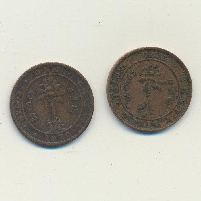Ceylon. Victoria - George V. 1 Cent 1870-1914 (Lot of 2, Postzegels en Munten, Munten | Europa | Niet-Euromunten