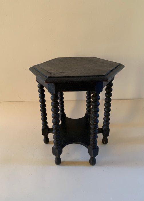 Bijzettafel - Hout - Oud zeshoekig bijzettafeltje met, Antiquités & Art, Curiosités & Brocante