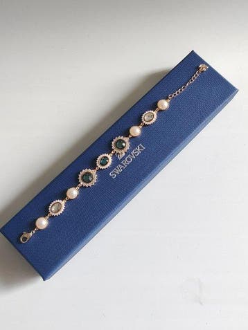 Swarovski - Beeldje - Swarovski gold plated bracelet with, Antiek en Kunst