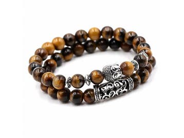 Veiling - Heren Armband Tijgeroog Kralen met Boeddha 2-delig, Handtassen en Accessoires, Armbanden, Nieuw